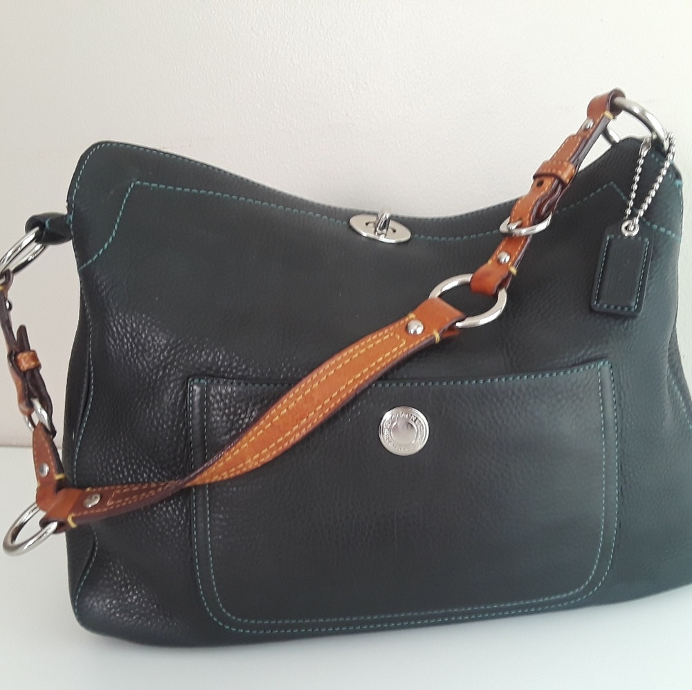 Vintage Coach Chelsea Pebbled Navy Blue Leather To